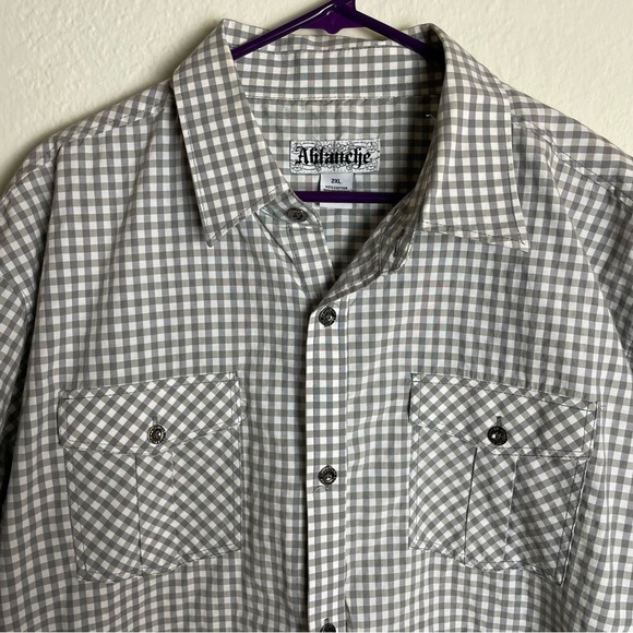 Ablanche Gray/White Plaid Short Sleeve Button Up T-Shirt Men’s Size 2XL - Picture 2 of 8